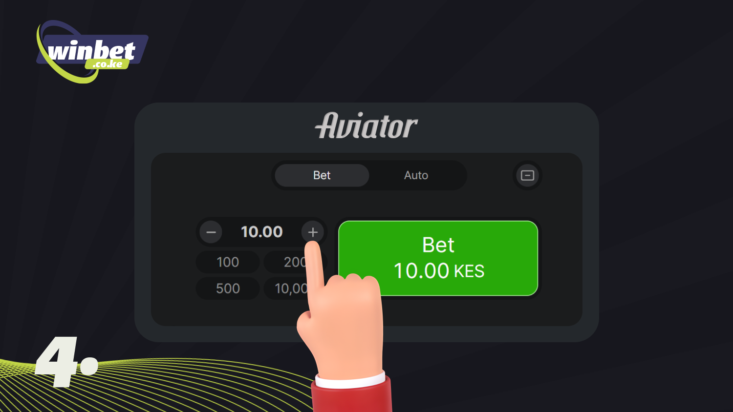 Before starting a round in Aviator, select your bet amount in KES