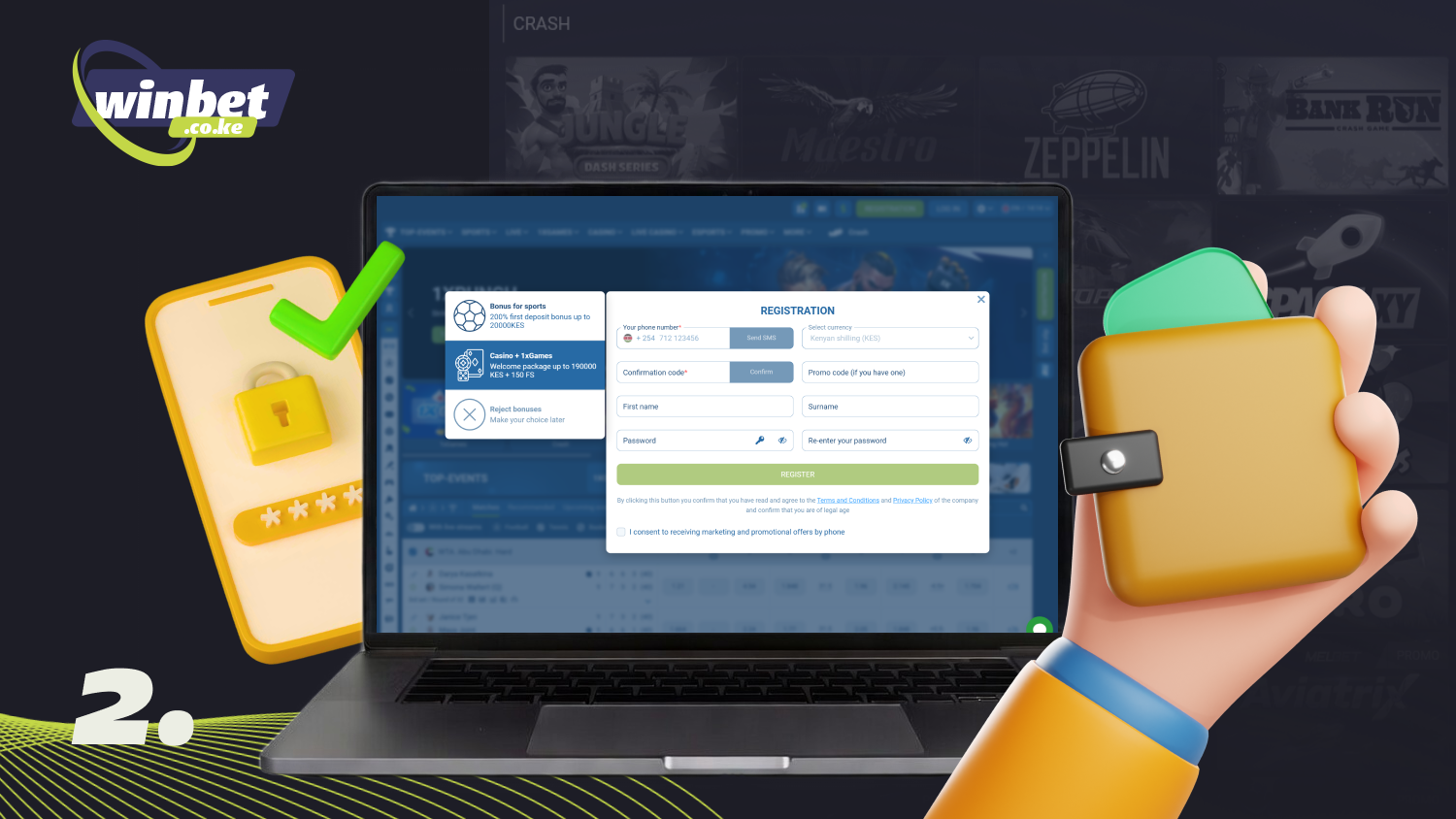 Register on the casino website in Kenya and make your first deposit to play crash games