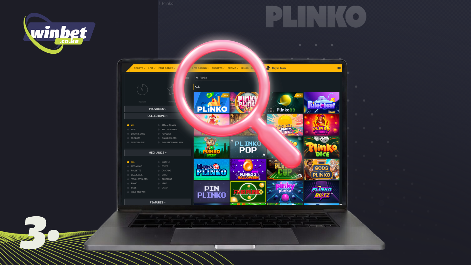 Open the lobby of an online casino in Kenya and select Plinko