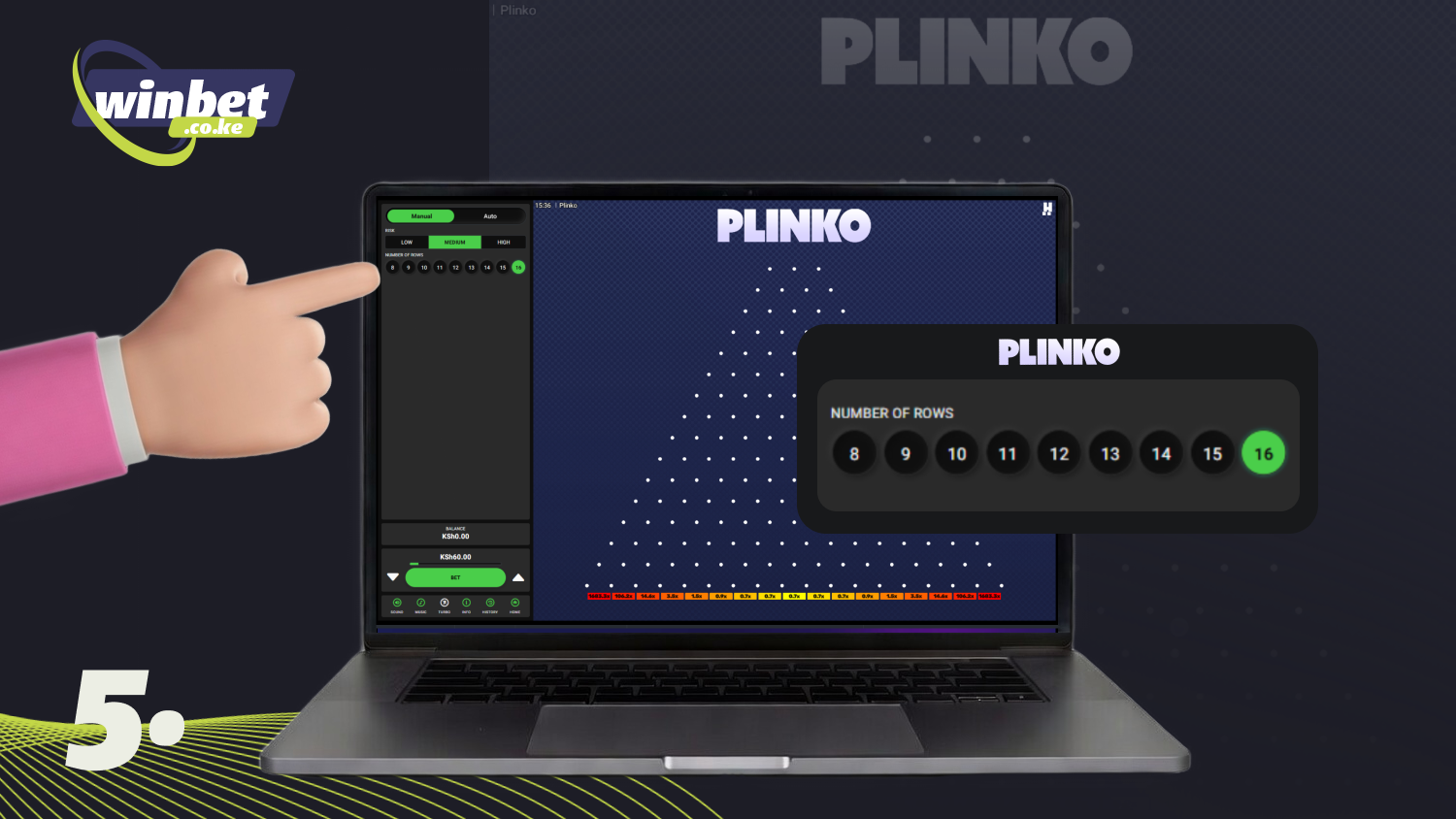 Select the number of pins in Plinko before placing your bet