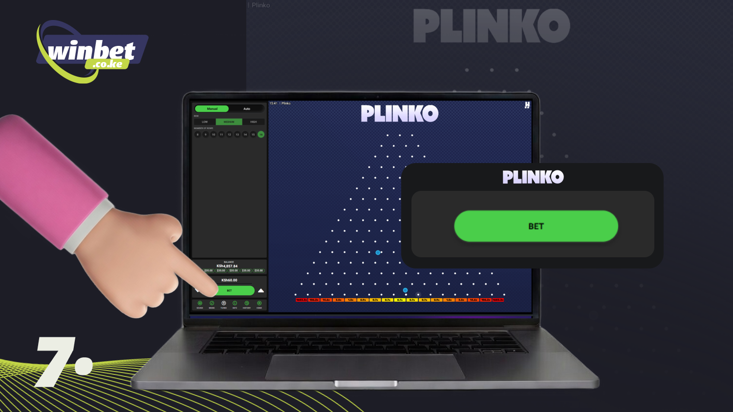Start the Plinko game by clicking Bet